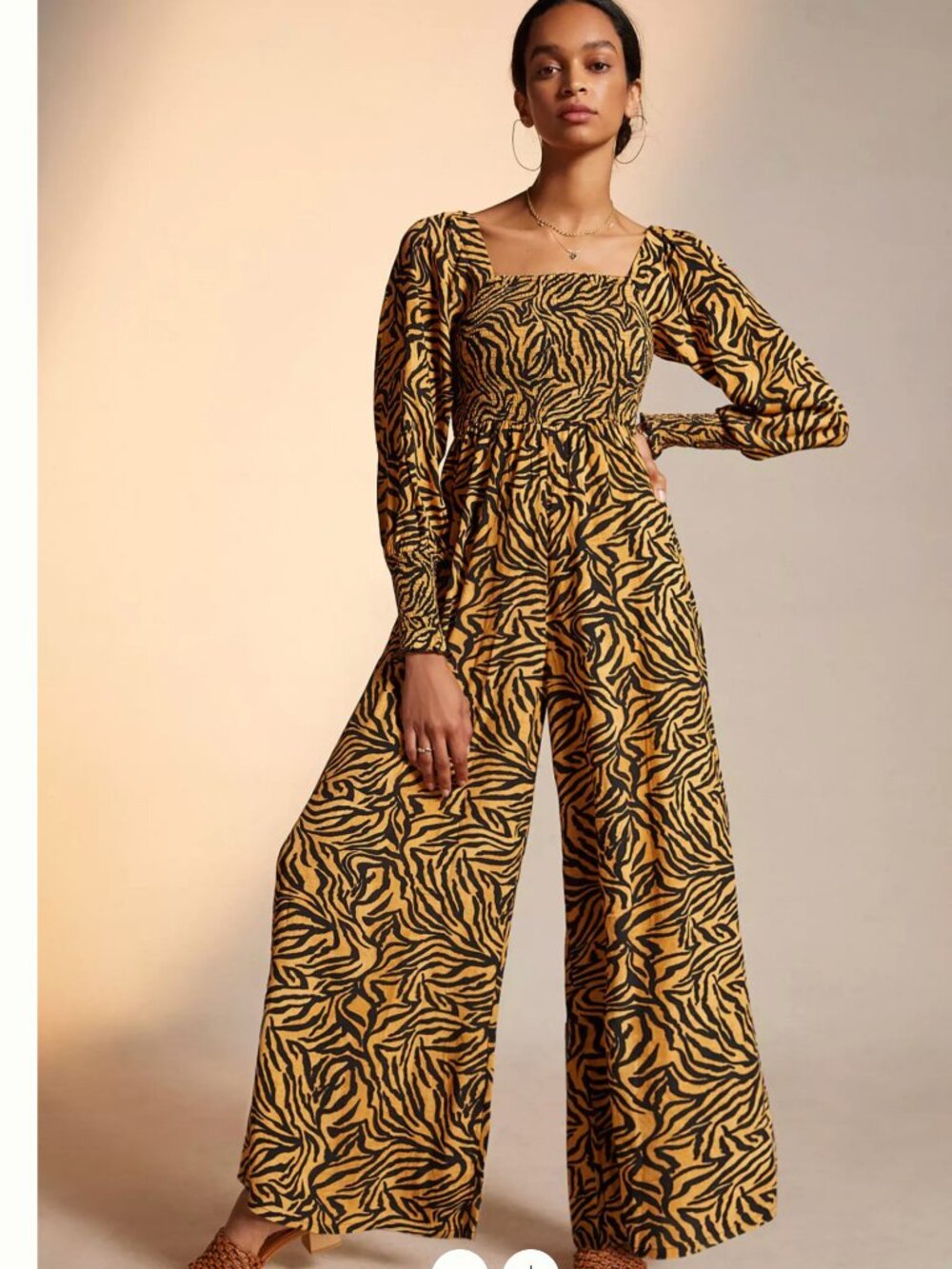 Kachel X Anthropologie Tiger-Striped Smocked Jumpsuit size 10